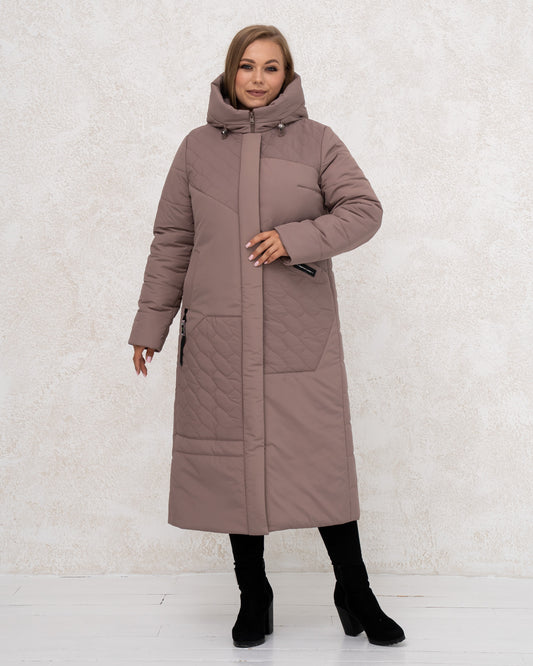 Plus Size Maxi Quilted Winter Coat, Women’s Long Hooded Jacket, Sizes 50–56