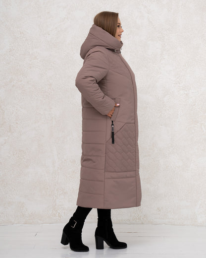 Plus Size Maxi Quilted Winter Coat, Women’s Long Hooded Jacket, Sizes 50–56