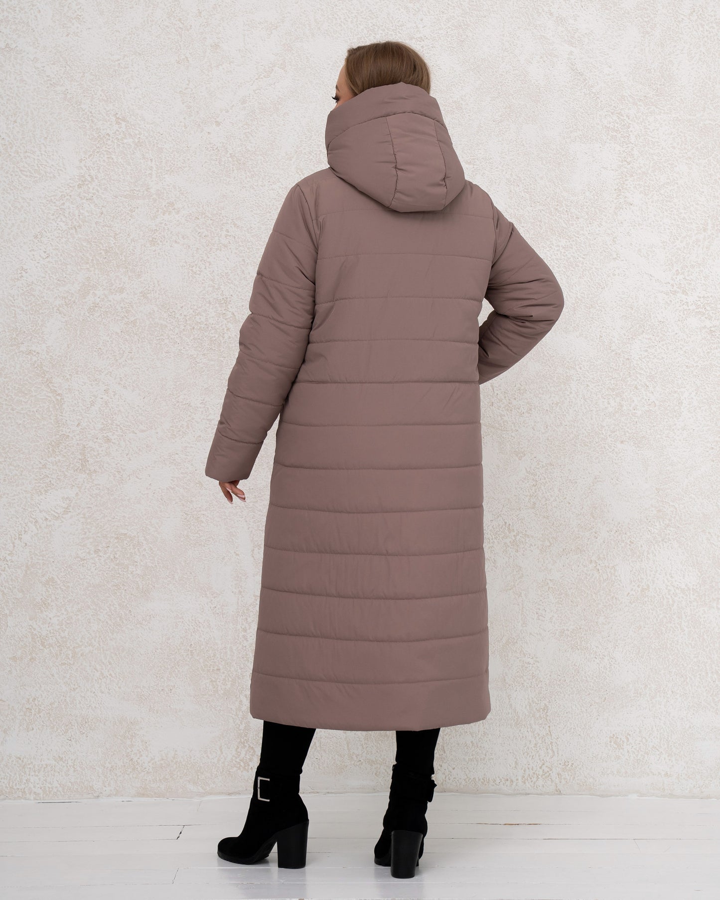 Plus Size Maxi Quilted Winter Coat, Women’s Long Hooded Jacket, Sizes 50–56