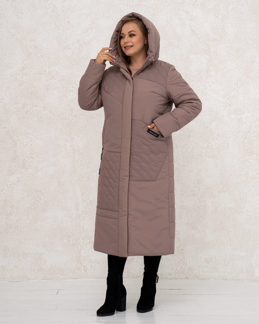 Plus Size Maxi Quilted Winter Coat, Women’s Long Hooded Jacket, Sizes 50–56