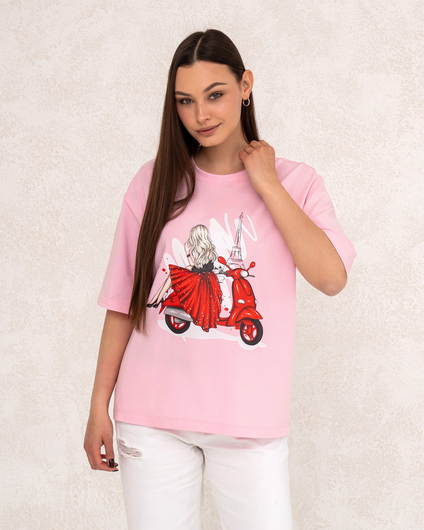 Damen-T-Shirt mit Frontprint im Paris-Stil