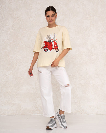 Damen-T-Shirt mit Frontprint im Paris-Stil