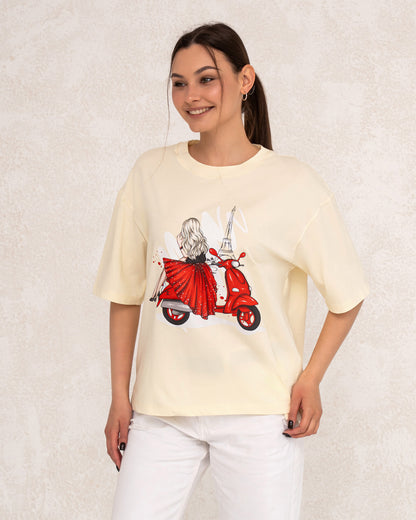 Damen-T-Shirt mit Frontprint im Paris-Stil