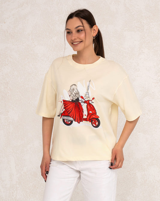 Damen-T-Shirt mit Frontprint im Paris-Stil