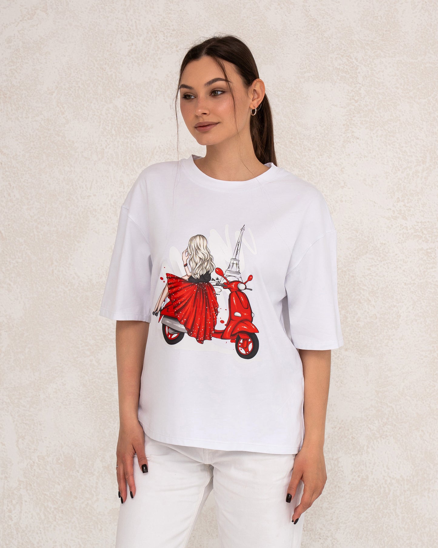 Damen-T-Shirt mit Frontprint im Paris-Stil