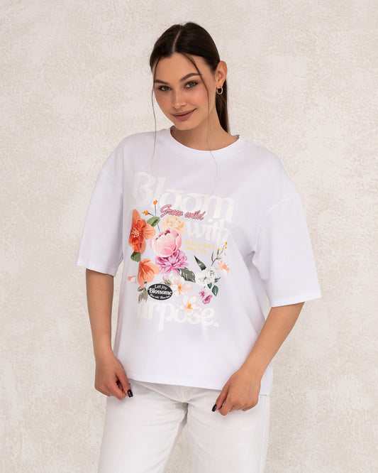 Damen-T-Shirt mit floralem Statement-Print