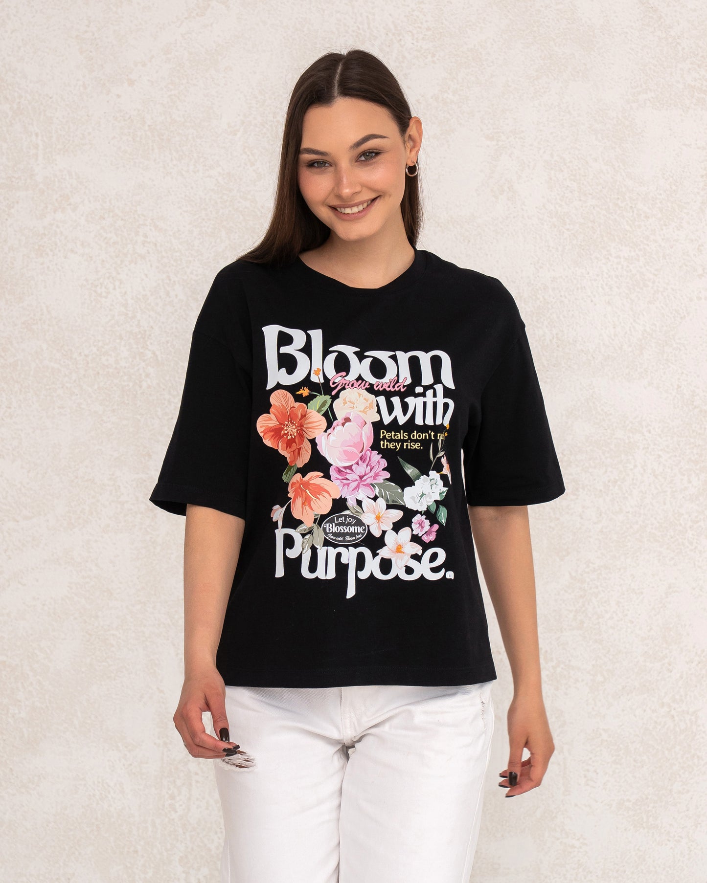Damen-T-Shirt mit floralem Statement-Print