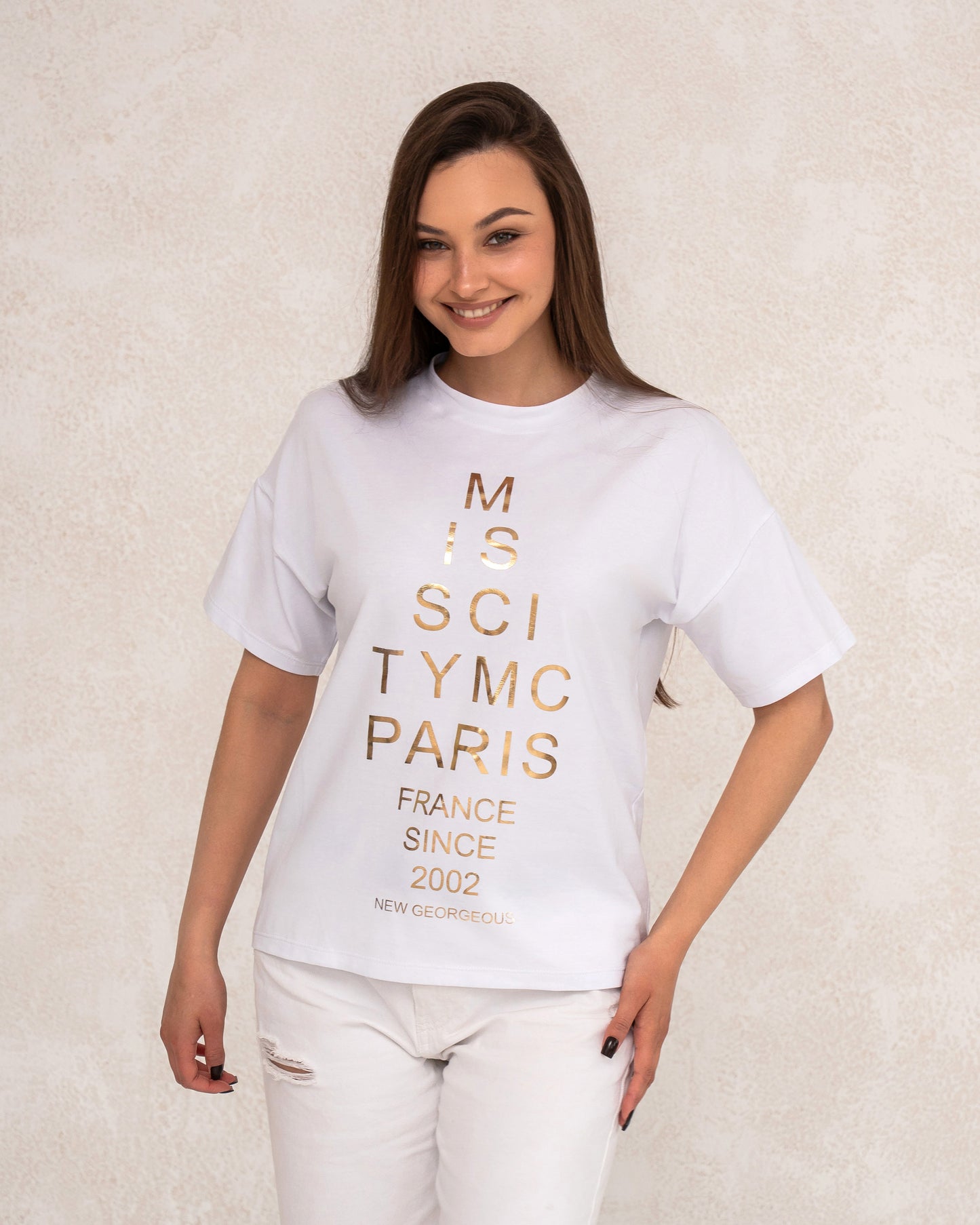 Damen-T-Shirt mit metallicfarbenem Schriftprint