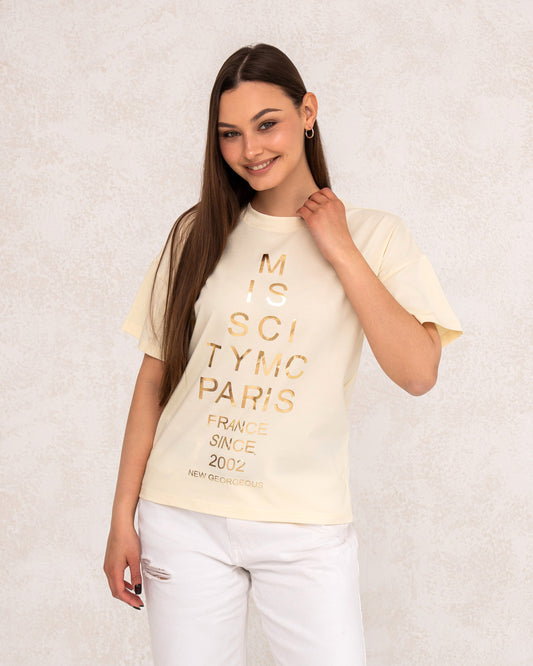 Damen-T-Shirt mit metallicfarbenem Schriftprint