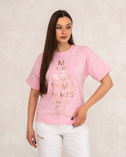 Damen-T-Shirt mit metallicfarbenem Schriftprint