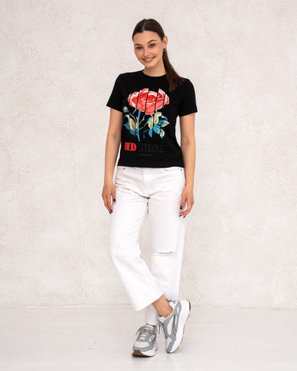 Damen-T-Shirt mit Rosenprint