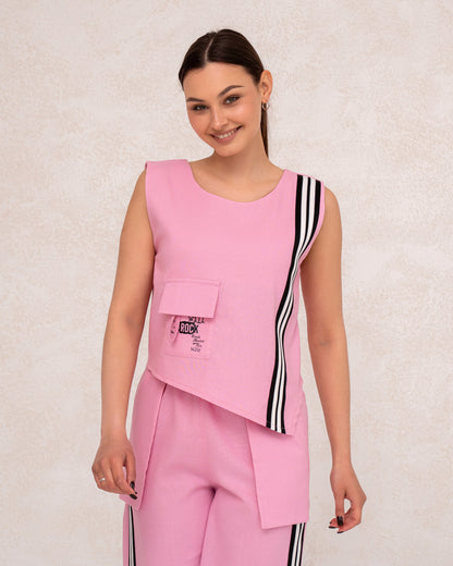 Moderner Damen-Zweiteiler mit weiter Hose und ärmellosem Top