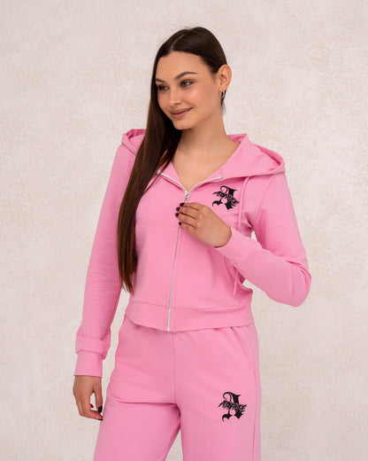 Moderner Damen-Zweiteiler mit weiter Hose und Kapuzenjacke