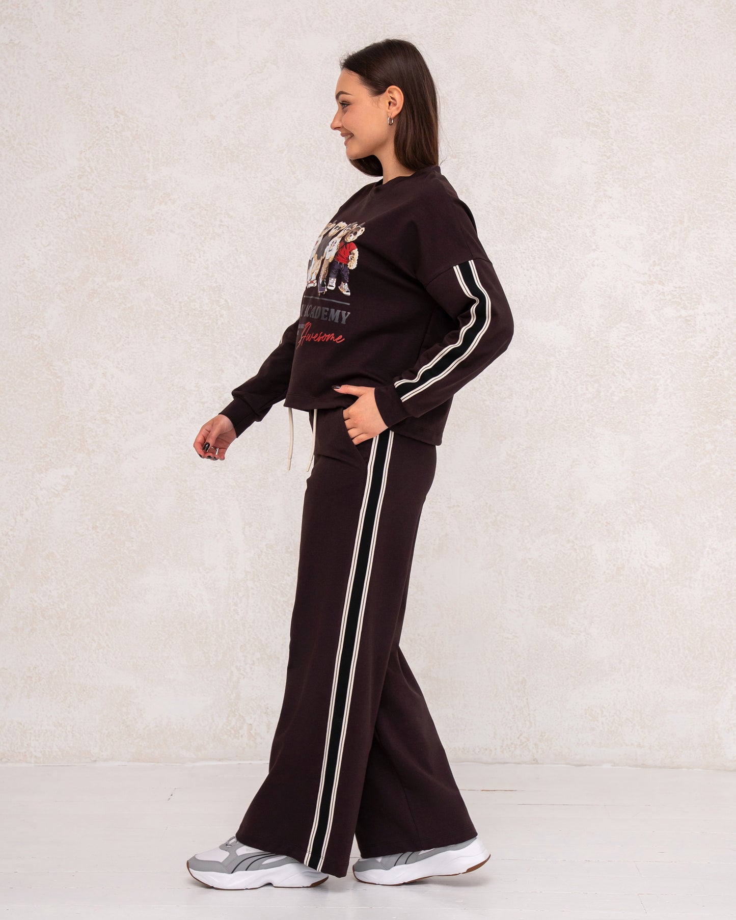 Damen-Zweiteiler mit Print und weitem Bein
