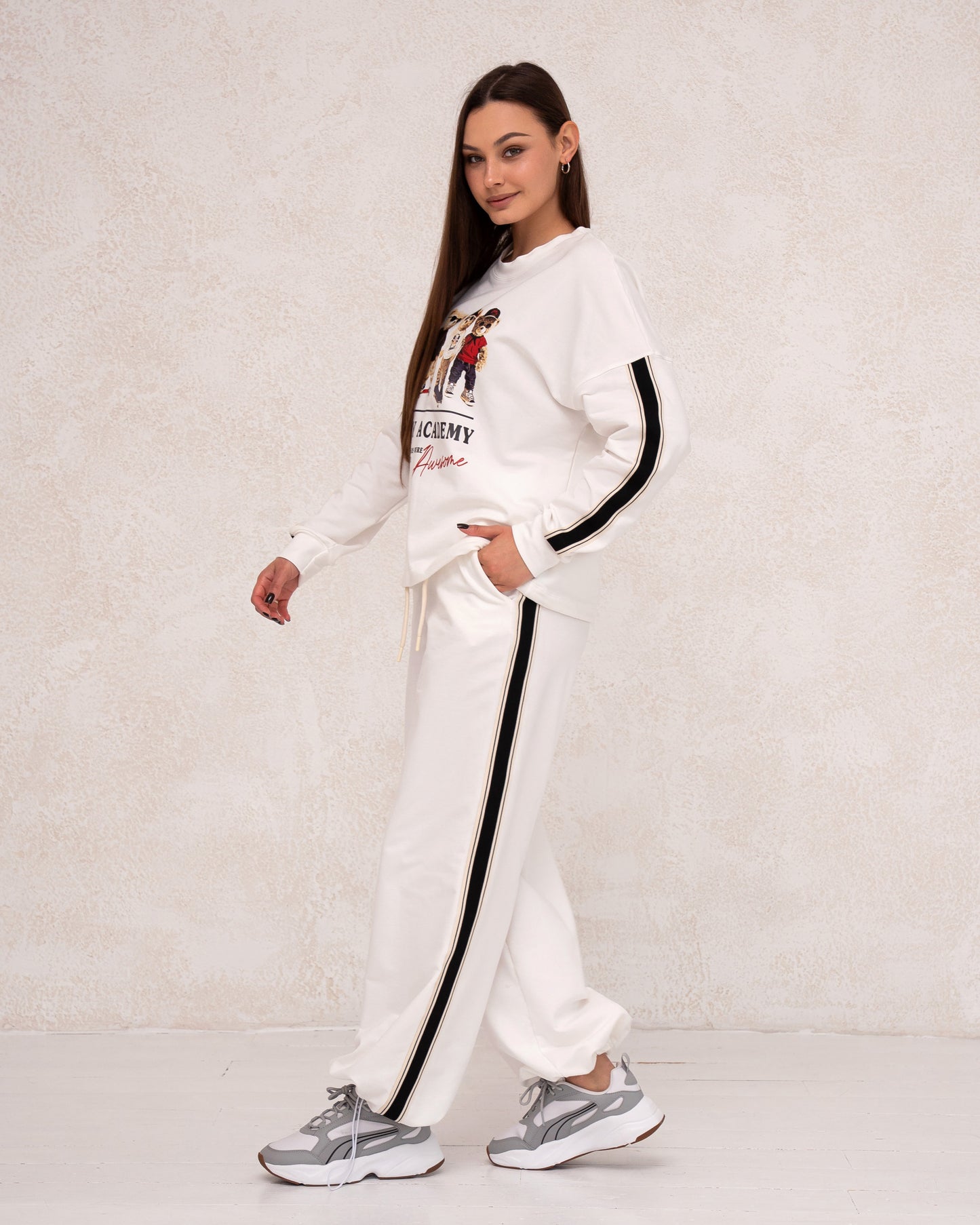 Damen-Zweiteiler mit Print und weitem Bein