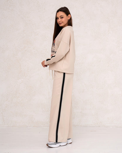 Damen-Zweiteiler mit Print und weitem Bein